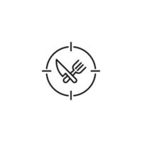 Simple black and white illustration perfect for web sites, advertisement, books, articles, apps. Modern sign and editable stroke. Vector line icon of crossed fork and knife inside target