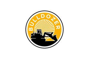 Bulldozer logo template vector. Heavy equipment logo vector for construction company. Creative excavator illustration for logo template.