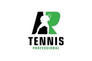 Letter R with Tennis player silhouette Logo Design. Vector Design Template Elements for Sport Team or Corporate Identity.