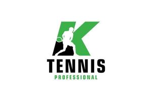 Letter K with Tennis player silhouette Logo Design. Vector Design Template Elements for Sport Team or Corporate Identity.