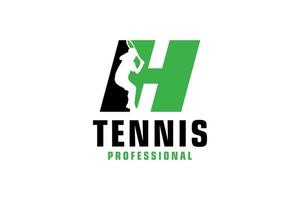 Letter H with Tennis player silhouette Logo Design. Vector Design Template Elements for Sport Team or Corporate Identity.