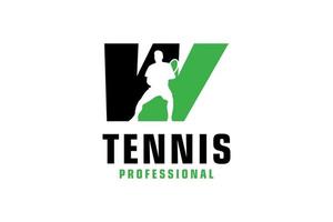 Letter W with Tennis player silhouette Logo Design. Vector Design Template Elements for Sport Team or Corporate Identity.