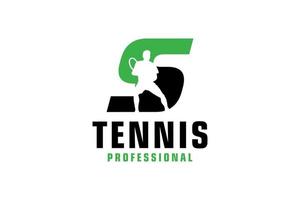 Letter S with Tennis player silhouette Logo Design. Vector Design Template Elements for Sport Team or Corporate Identity.