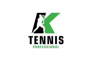 Letter K with Tennis player silhouette Logo Design. Vector Design Template Elements for Sport Team or Corporate Identity.