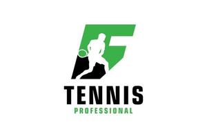 Letter F with Tennis player silhouette Logo Design. Vector Design Template Elements for Sport Team or Corporate Identity.