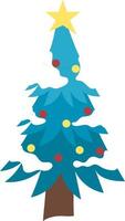 Blue Christmas tree with lights in the snow. vector