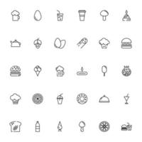 Food and drinks concept. Modern outline symbol and editable stroke. Line icon pack including signs of beer, egg, sparkling water, disposable cup, cake, mushroom, kettle, hamburger etc vector