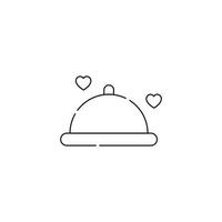 Romance and love concept. Outline sign drawn in flat style. Line icon of hearts over bowl with cloche vector