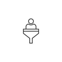 Filtration concept. Vector sign drawn with black lines. Modern symbol in flat style suitable for adverts, books, articles, web sites, apps. Line icon of arrow user inside of funnel or vortex