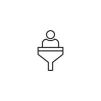 Filtration concept. Vector sign drawn with black lines. Modern symbol in flat style suitable for adverts, books, articles, web sites, apps. Line icon of arrow user inside of funnel or vortex