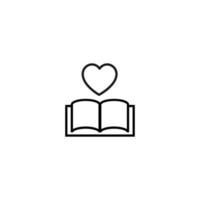 signos de contorno modernos adecuados para páginas de Internet, aplicaciones, tiendas, etc. trazos editables. icono de línea de corazón sobre libro como símbolo de novela romántica o historia de amor vector