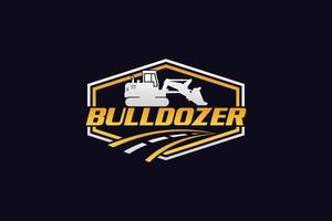 Bulldozer logo template vector. Heavy equipment logo vector for construction company. Creative excavator illustration for logo template.