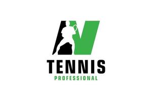 Letter N with Tennis player silhouette Logo Design. Vector Design Template Elements for Sport Team or Corporate Identity.