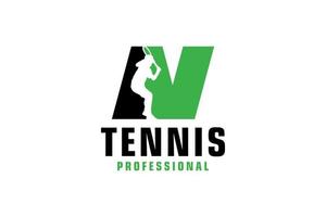 Letter N with Tennis player silhouette Logo Design. Vector Design Template Elements for Sport Team or Corporate Identity.