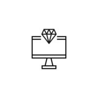 Monochrome sign drawn with black thin line. Perfect for internet resources, stores, books, shops, advertising. Vector icon of diamond inside of computer