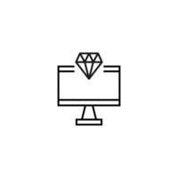 Monochrome sign drawn with black thin line. Perfect for internet resources, stores, books, shops, advertising. Vector icon of diamond inside of computer