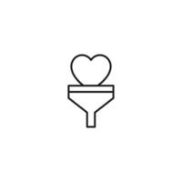 Filtration concept. Vector sign drawn with black lines. Modern symbol in flat style suitable for adverts, books, articles, web sites, apps. Line icon of heart inside of funnel or vortex