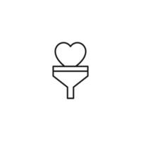 Filtration concept. Vector sign drawn with black lines. Modern symbol in flat style suitable for adverts, books, articles, web sites, apps. Line icon of heart inside of funnel or vortex