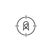 ilustración simple en blanco y negro perfecta para sitios web, publicidad, libros, artículos, aplicaciones. signo moderno y trazo editable. icono de línea vectorial de mujer dentro del objetivo vector
