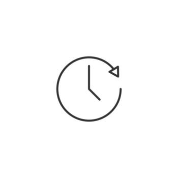 Time and clock. Minimalistic illustration drawn with black thin line. Editable stroke. Suitable for web sites, stores, mobile apps. Line icon of clock with arrow as symbol of timer vector