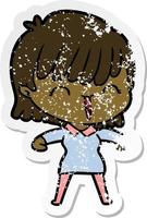 distressed sticker of a cartoon woman vector