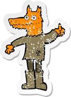 retro distressed sticker of a cartoon fox man vector