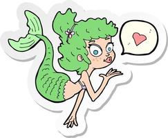 sticker of a cartoon mermaid in love vector