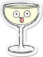 distressed sticker of a cartoon glass of wine vector