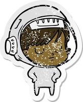 distressed sticker of a cartoon astronaut woman vector