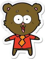 sticker of a laughing teddy  bear cartoon in shirt and tie vector