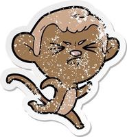distressed sticker of a cartoon annoyed monkey vector