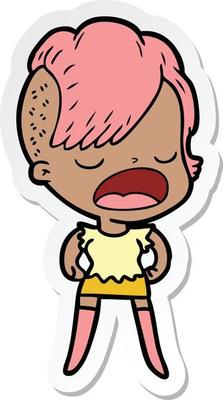sticker of a cartoon cool hipster girl talking
