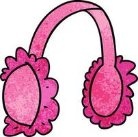 textured cartoon doodle of pink ear muff warmers vector