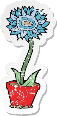 retro distressed sticker of a cartoon flower in pot