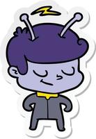 sticker of a friendly cartoon spaceman vector