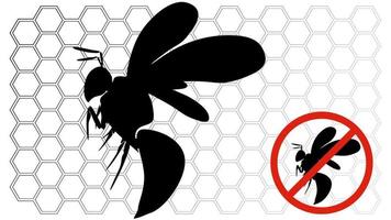 una avispa o una abeja en el fondo de un panal. signo de prohibición rojo. control de insectos vector