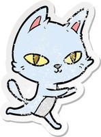 distressed sticker of a cartoon cat staring vector