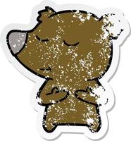 distressed sticker of a happy cartoon bear vector