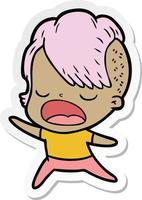 sticker of a cartoon cool hipster girl talking vector