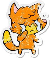 distressed sticker of a crying fox cartoon vector