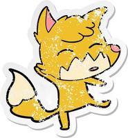 distressed sticker of a cartoon fox vector