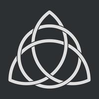 Triquetra or Trinity knot sign. Pagan symbol of eternity. Celtic decorative element. Shapes interlocking each other. Trinity knot with circle, endless loop. Vector illustration on black background