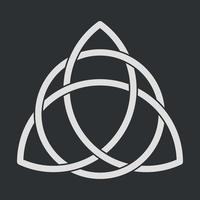 Triquetra or Trinity knot sign. Pagan symbol of eternity. Celtic decorative element. Shapes interlocking each other. Trinity knot with circle, endless loop. Vector illustration on black background