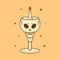 Cartoon icon illustration of scary skull candle holder. Halloween concept. Simple premium design vector
