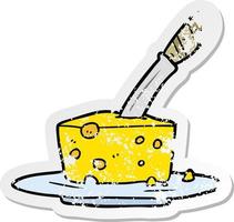 distressed sticker of a cartoon cheese vector