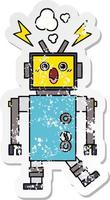 distressed sticker of a cute cartoon robot vector