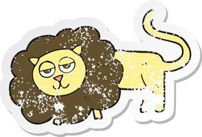 pegatina retro angustiada de un león de dibujos animados vector
