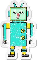 distressed sticker of a cute cartoon robot vector