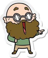 sticker of a cartoon joyful man with beard pointing finger vector