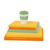 Stack of books with coffee on white background vector